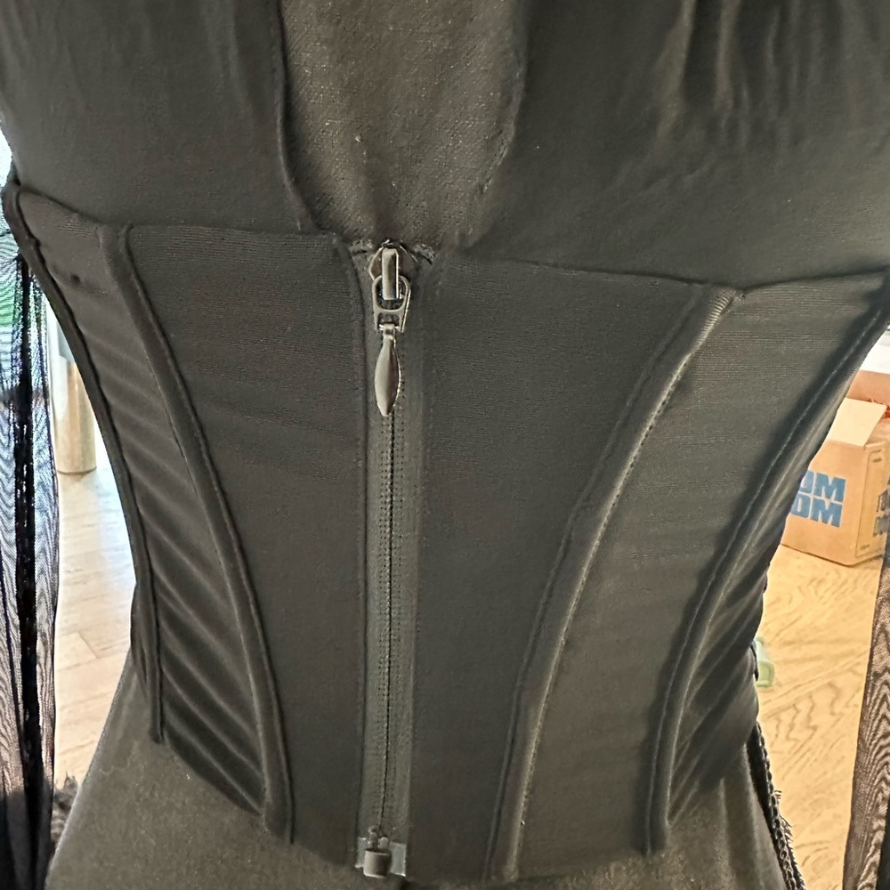 House of CB Black Corset Top with Sheer Sleeves - Picture 4 of 5